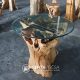 Luxurious, Sustainable Bali Teak Wood Tree Root Furniture - Round Dining Table Glass Top